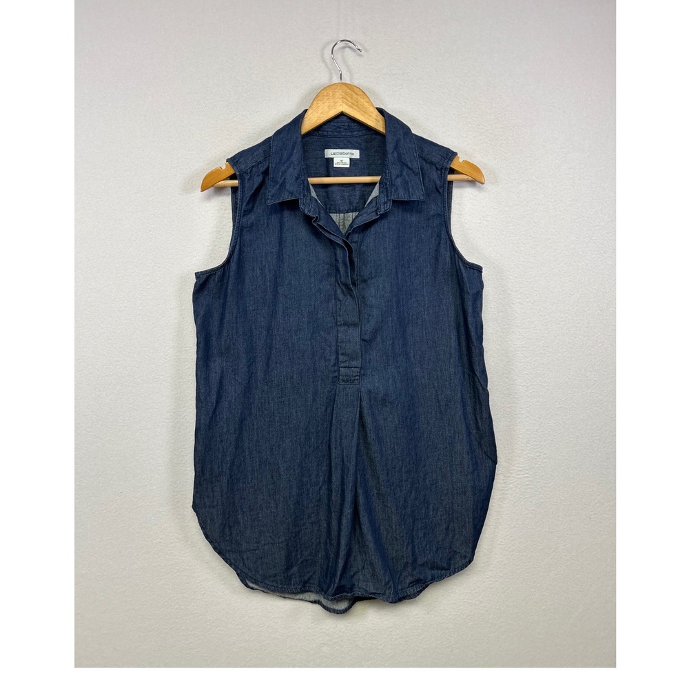 Coastal Minimalist Liz Claiborne Womens Medium Blue Sleeveless Denim Popover Top